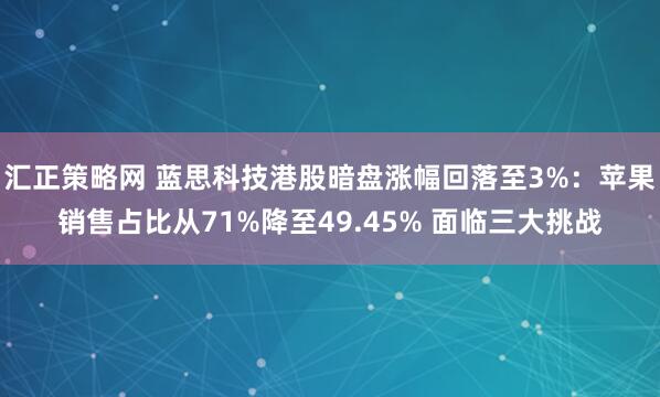 汇正策略网 蓝思科技港股暗盘涨幅回落至3%：苹果销售占比从71%降至49.45% 面临三大挑战